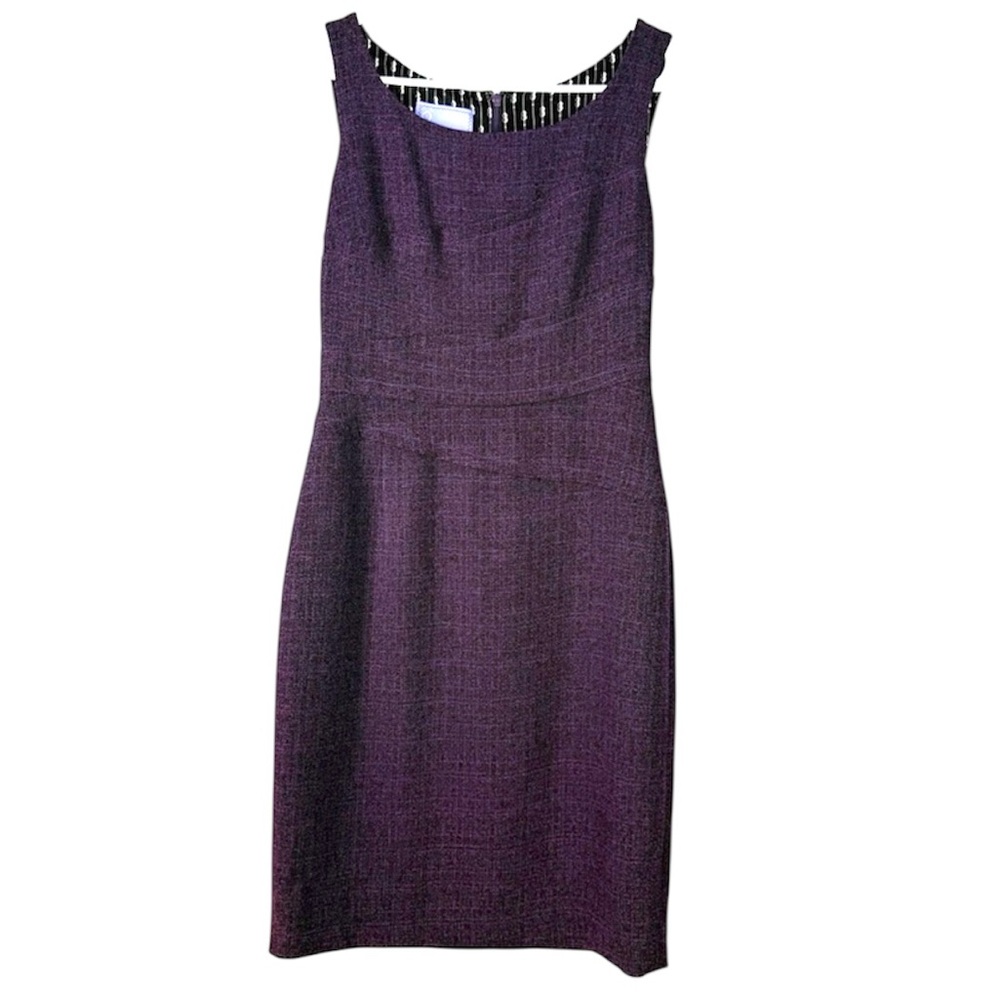 Kay Unger New York Purple Sheath Dress Size 6 Textured Sleeveless Cocktail